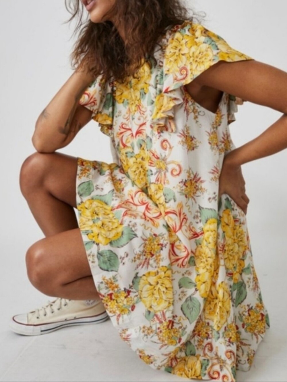 Free People Yara Patterned floral Dress Tea Combo Size Small (S) yellow